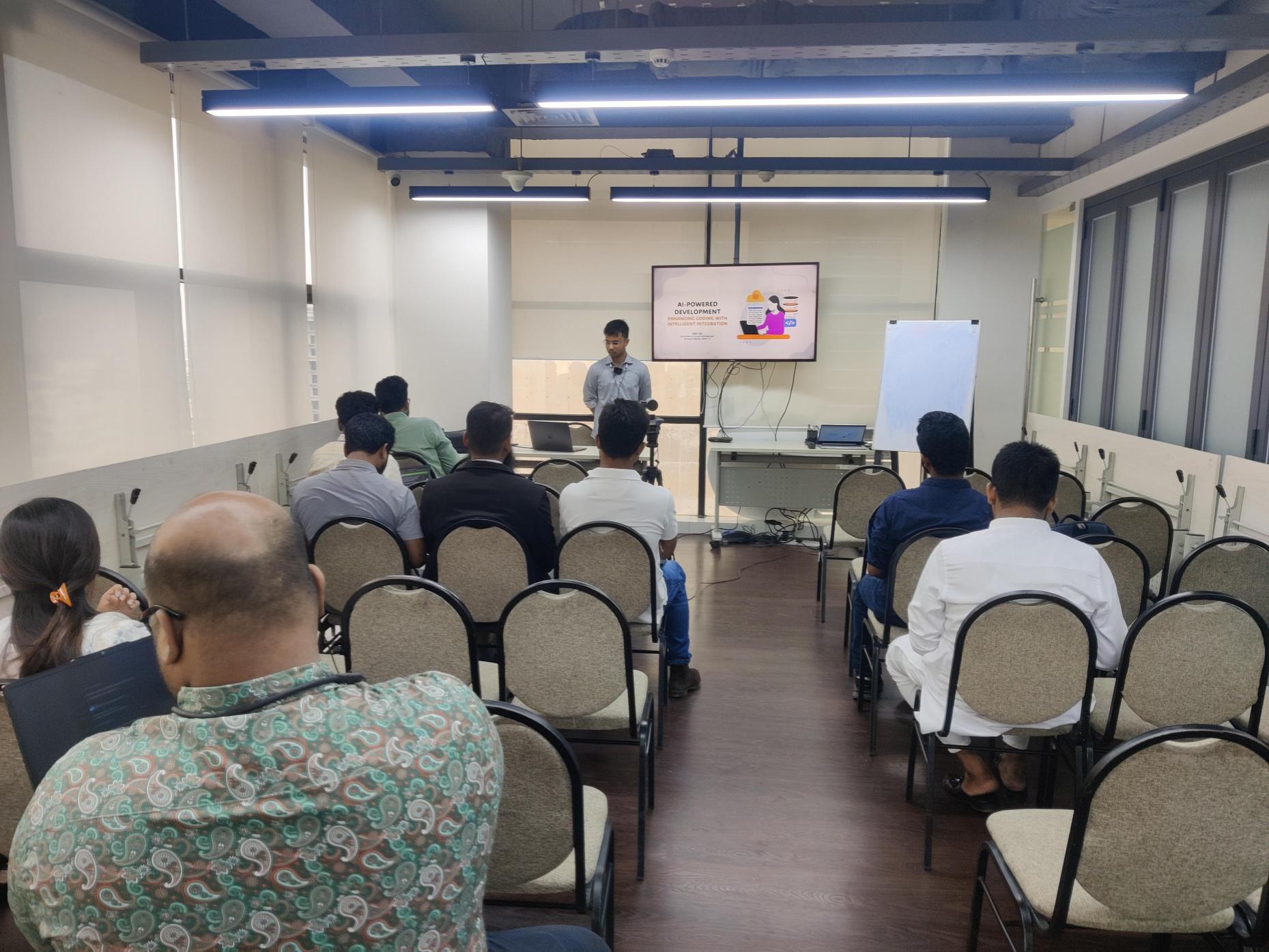 Conducting a training session at BRAC IT